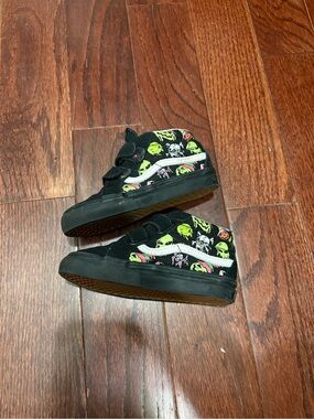 Black Toddler Vans with Neon Skull and Alien Print